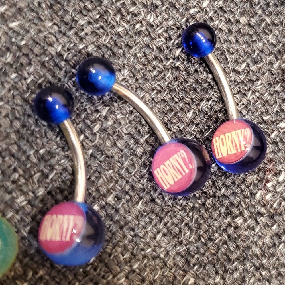 14 Gauge Stainless Steel belly button Horny? ring piercing 1pc